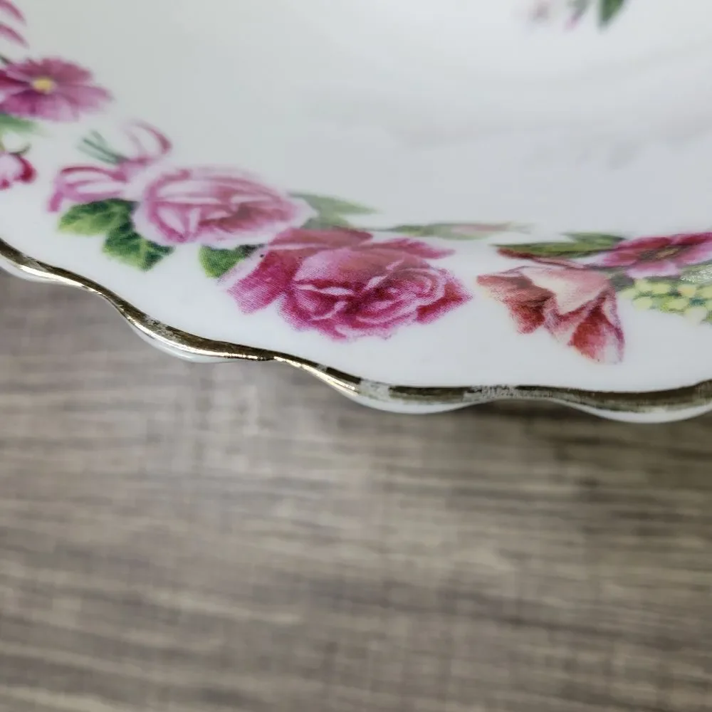 White Serving Bowl‎ with Pink Rose Pattern